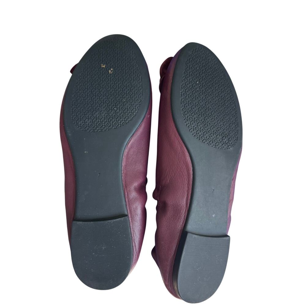 Tory Burch Blossom Flower Scrunch Ballet Flats Burgundy Leather Port Size 7 - Picture 6 of 12